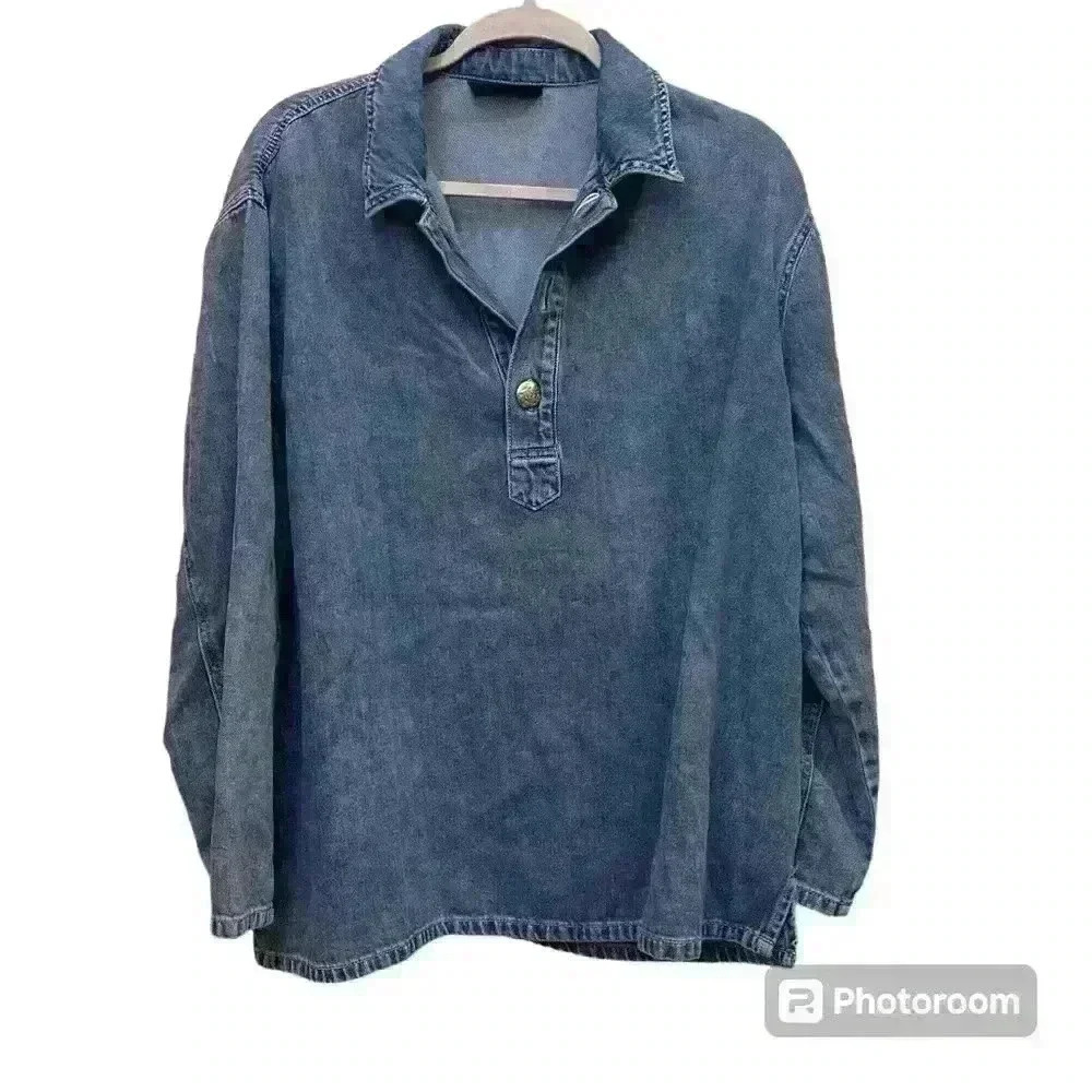 Lane Bryan Denim Style Long Sleeve Shirt with Golden Button 14/16 Size